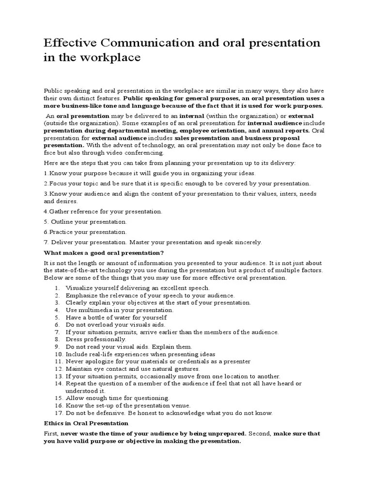 Effective Communication And Oral Presentation In The Workplace | PDF