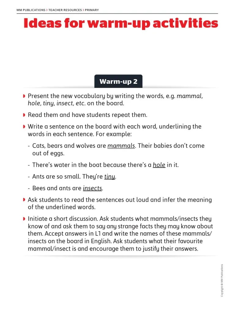 Warm Up Activity In Classroom | PDF
