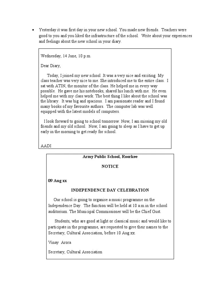 Yesterday It Was First Day In Your New School | PDF