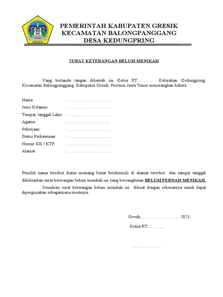 Surat Keterangan Belum Menikah | PDF