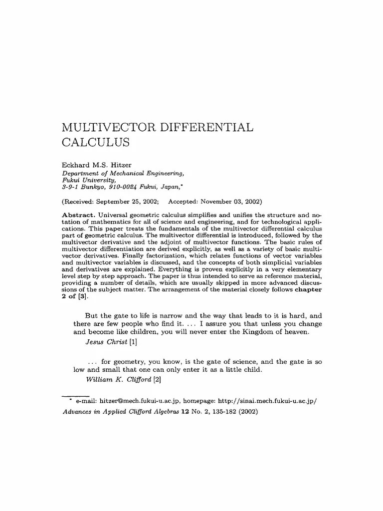 Multivector Differential Calculus. | PDF | Derivative | Vector Calculus