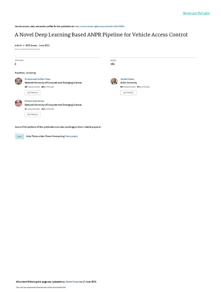A Novel Deep Learning Based ANPR Pipeline For Vehicle Access Control ...
