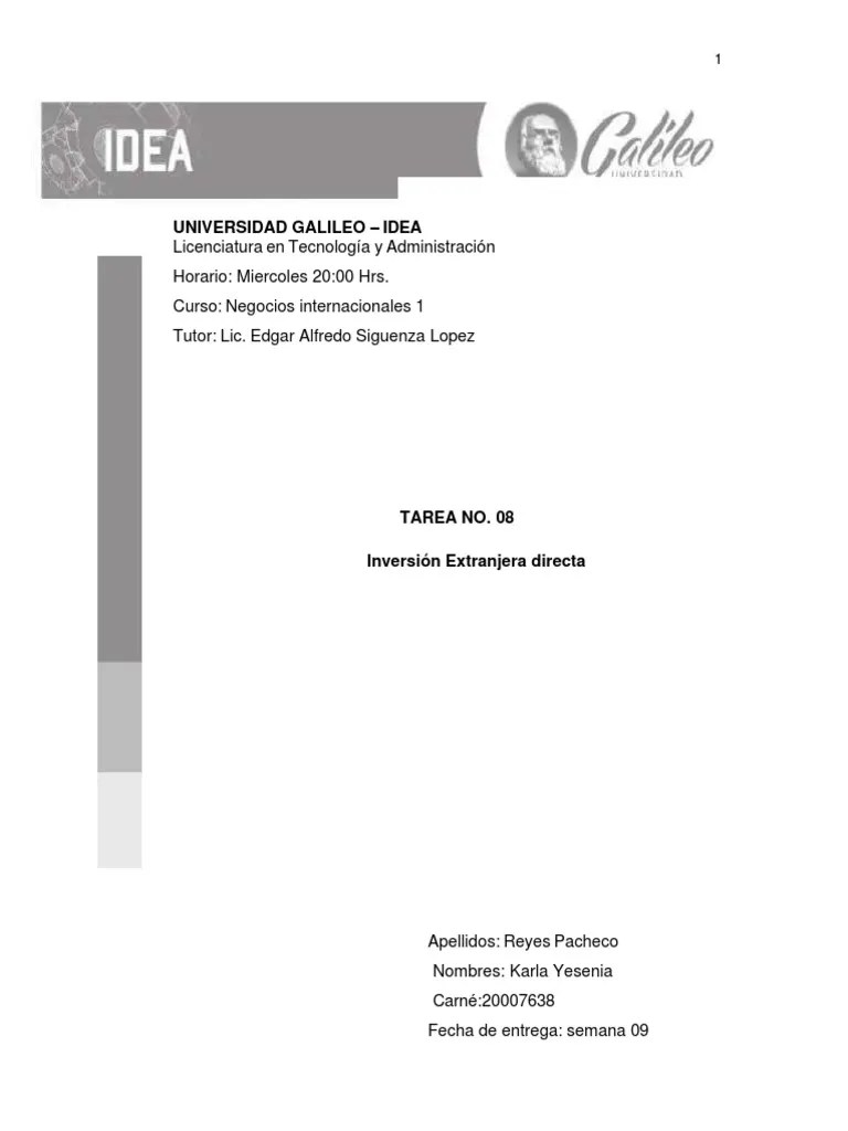 Negocios Tarea 8 | PDF | La Inversión Extranjera Directa | Inversiones