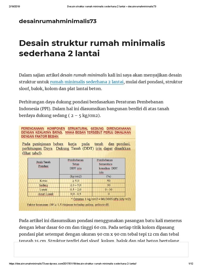 Desain Struktur Rumah Minimalis Sederhana 2 Lantai - Desainrumahminimalis73 | PDF