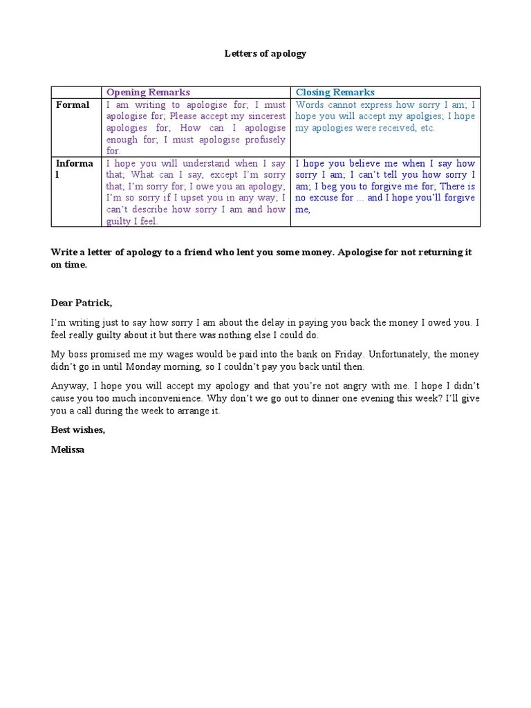 Letter Of Apology | PDF