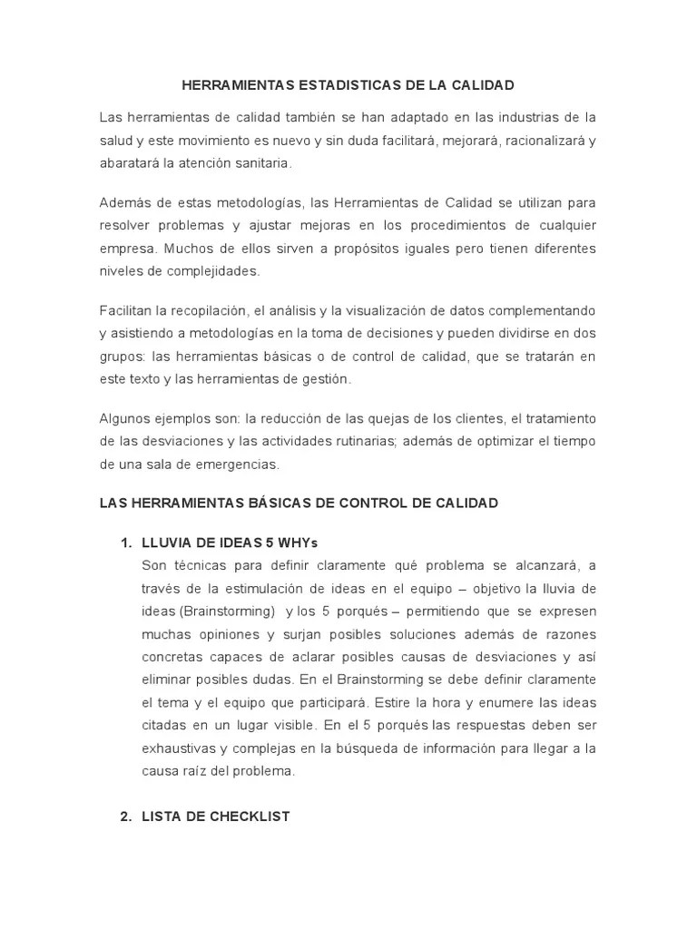 Herramientas Estadisticas De La Calidad - Especialidad | PDF | Six ...