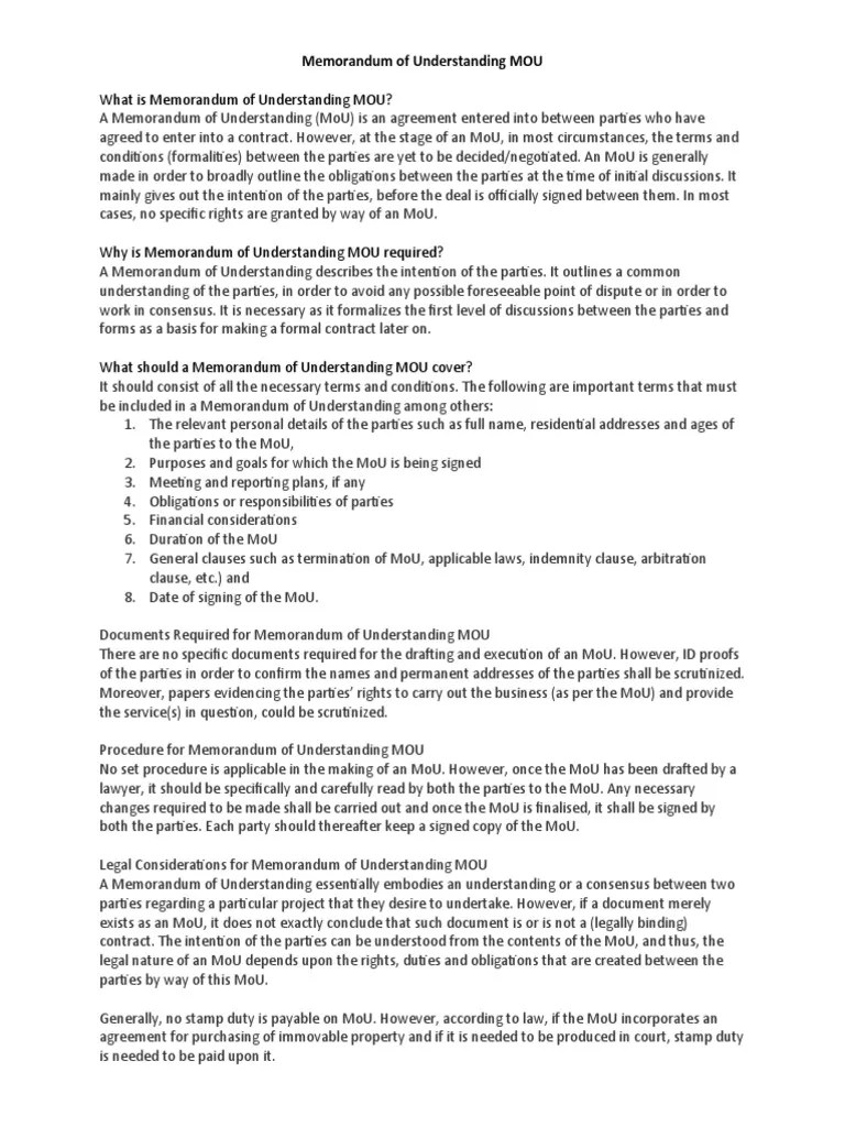 Memorandum Of Understanding MOU | PDF | Memorandum Of Understanding | Economies
