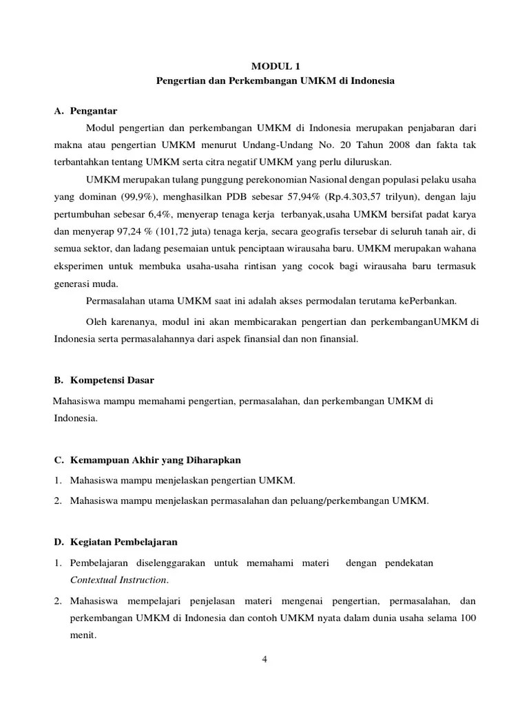 Pengertian Dan Perkembangan UMKM Di Indonesia | PDF
