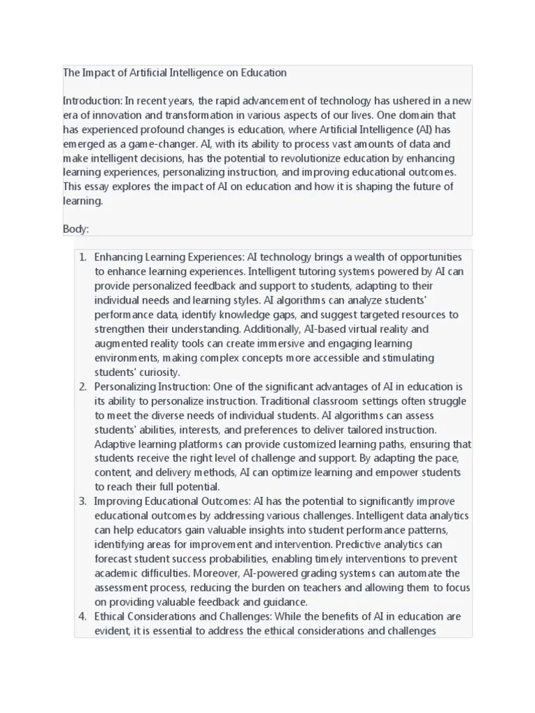 The Impact Of Artificial Intelligence On Education | PDF | Artificial ...
