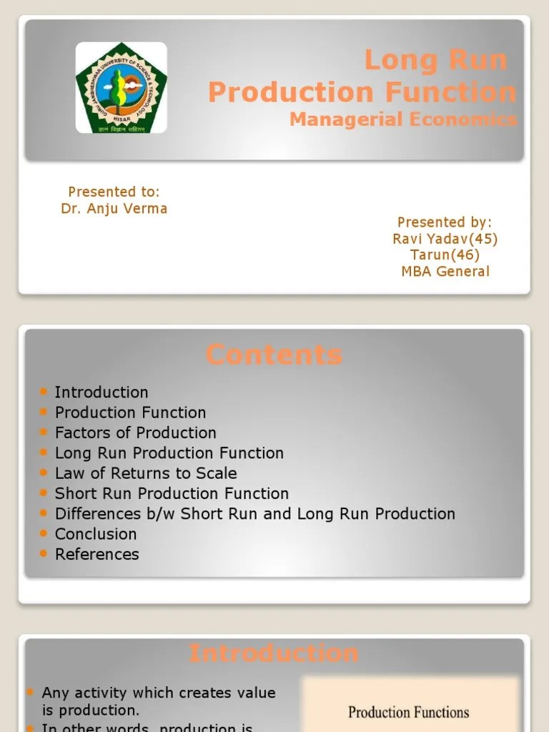 Long Run Production Function | PDF | Long Run And Short Run ...