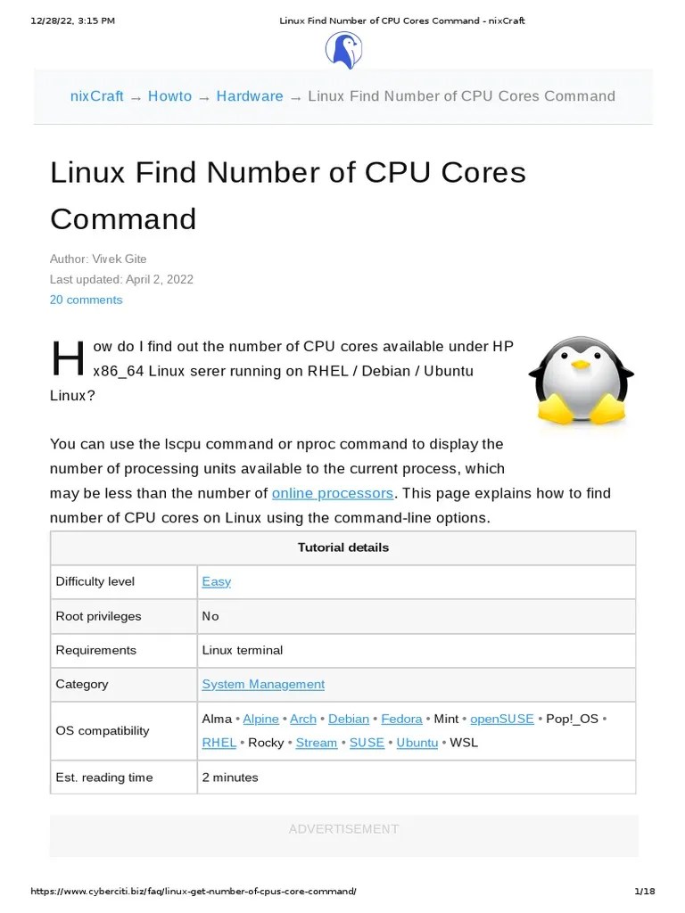 Linux Find Number Of CPU Cores Command - Nixcraft1 | PDF