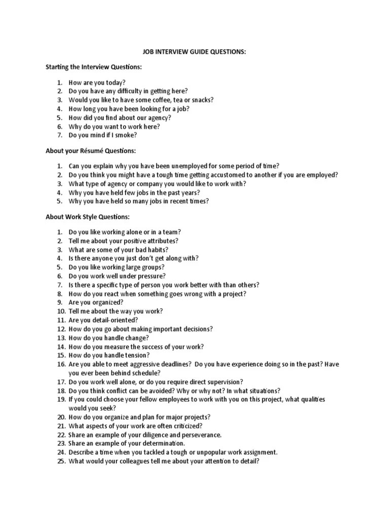 Guide Interview Questions For Job Applicants | PDF | Experience | Job Interview