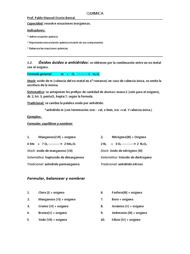 Anhidridos U Oxidos Acidos | PDF