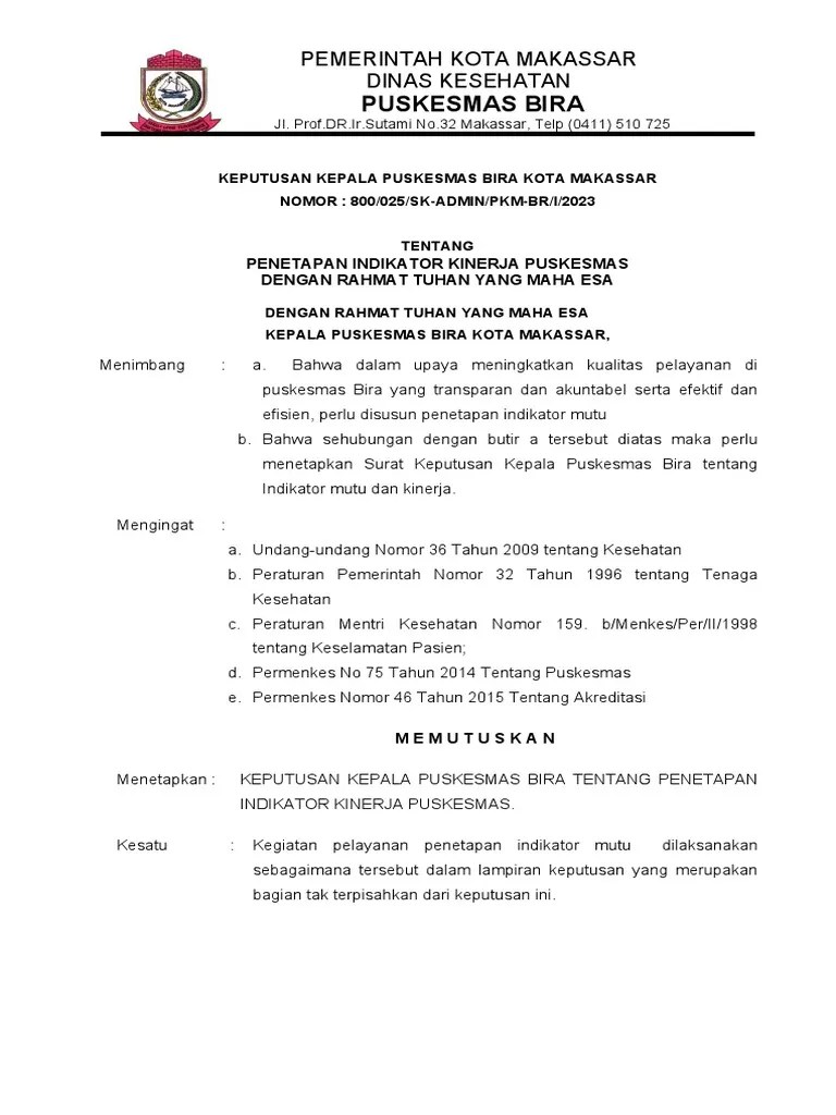 161a.1 SK TENTANG INDIKATOR KINERJA PUSKESMAS | PDF