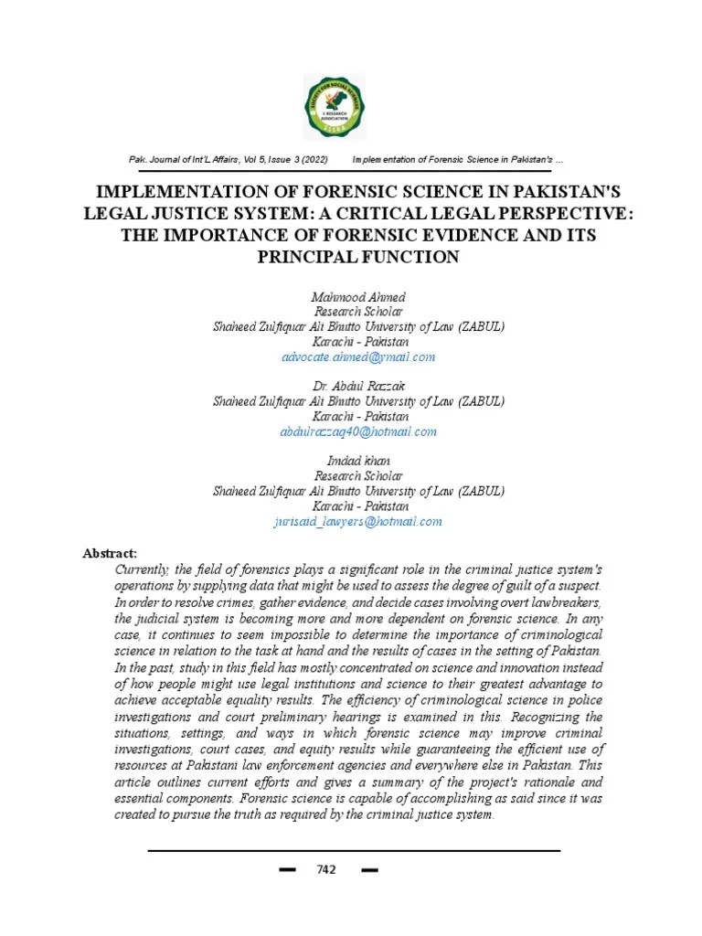 Implementation Of Forensic Science In Pakistans Legal Justice System A Critical Legal ...