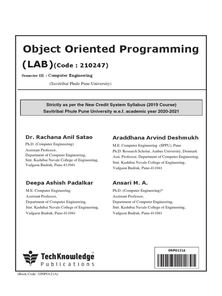 Object Oriented Programming(LAB)Comp(ONPO121A) | PDF | C++ ...