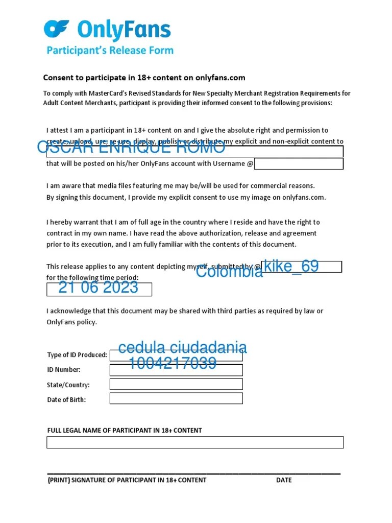 Sample of the release form