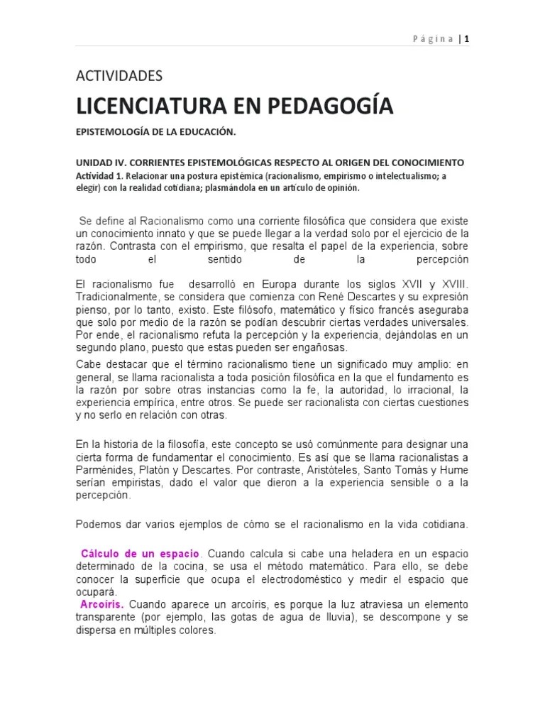 Unidad 4 Actividad 1 | PDF | Racionalismo | Empirismo