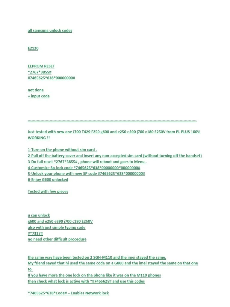 All Samsung Unlock Codes | PDF | Computer Hardware | Personal Computing