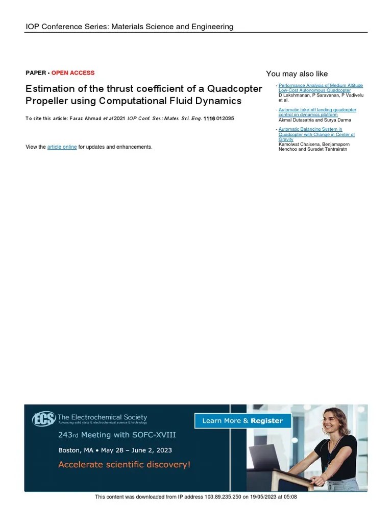Estimation Of The Thrust Coefficient Of A Quadcopter | PDF | Quadcopter | Thrust