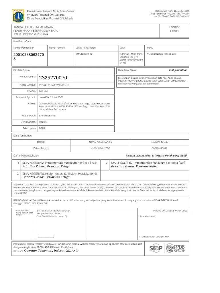 Tanda Bukti Pendaftaran - 2325770070 - Prasetya Adi Wardhana | PDF