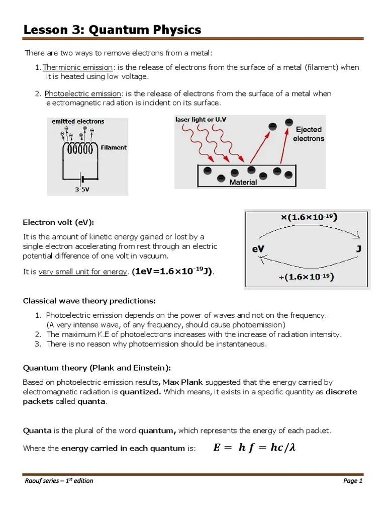 Lesson 3-Quantum Physics | PDF | Photoelectric Effect | Emission Spectrum