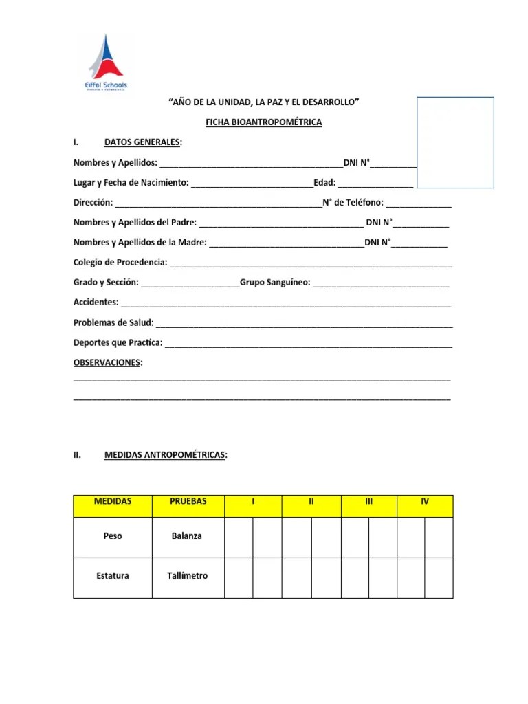 Ficha Bio Antropométrica 2023 | PDF