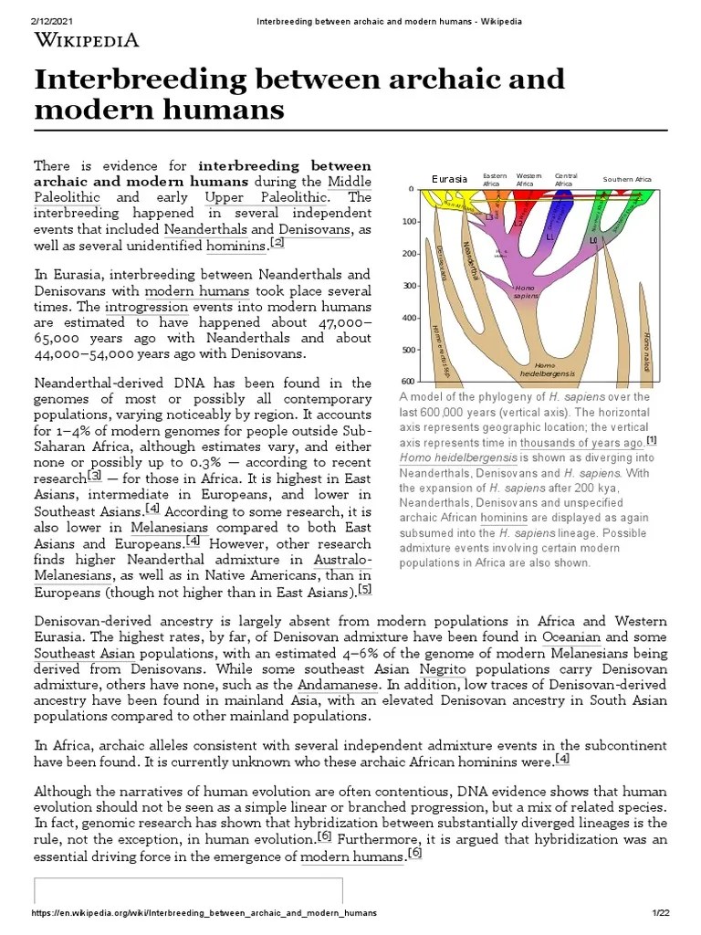 Interbreeding Between Archaic And Modern Human | PDF | Neanderthal | Genetics