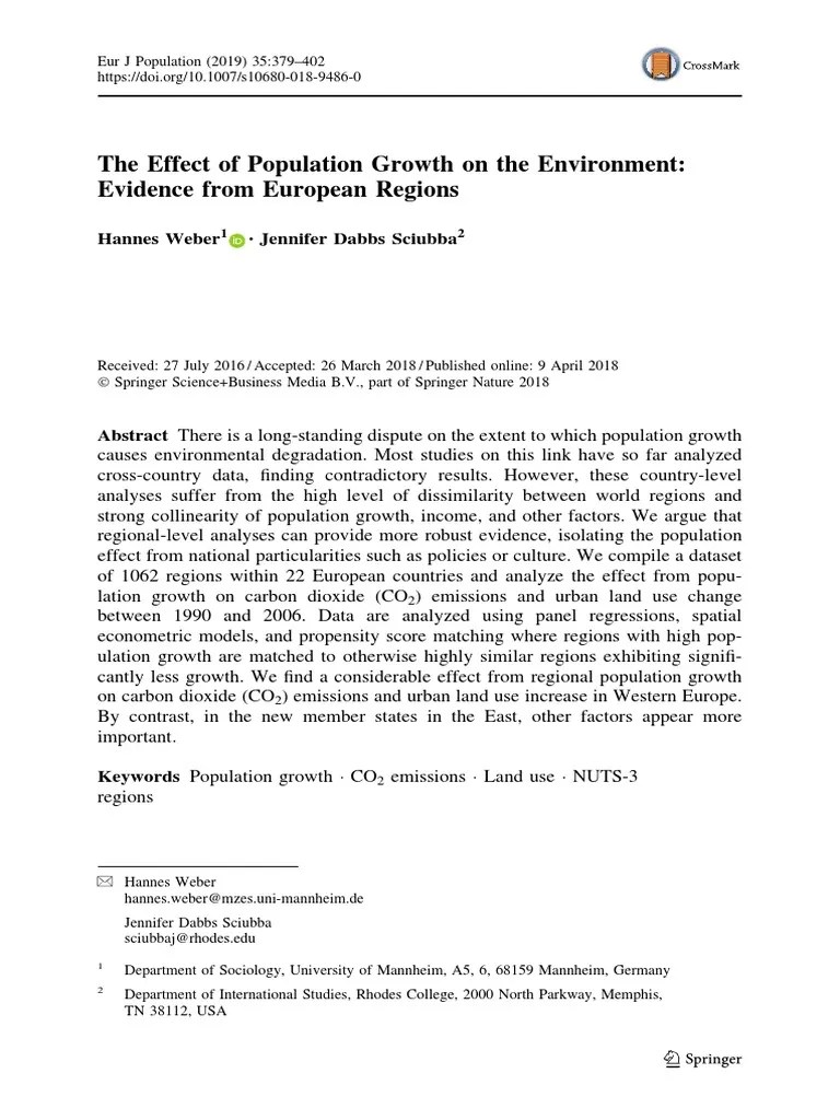 The Effect Of Population Growth On The Environment - Evidence From ...