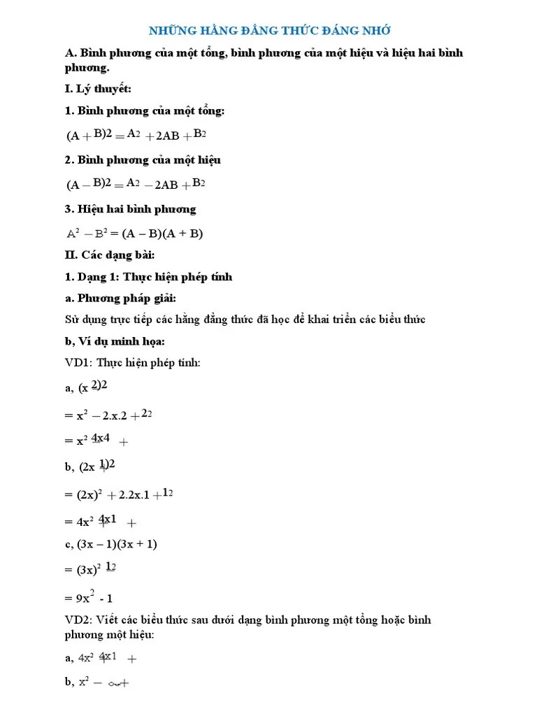 Nhung Hang Dang Thuc Dang Nho Lop 8 Va Cach Giai Cac Dang Bai Tap Toan ...