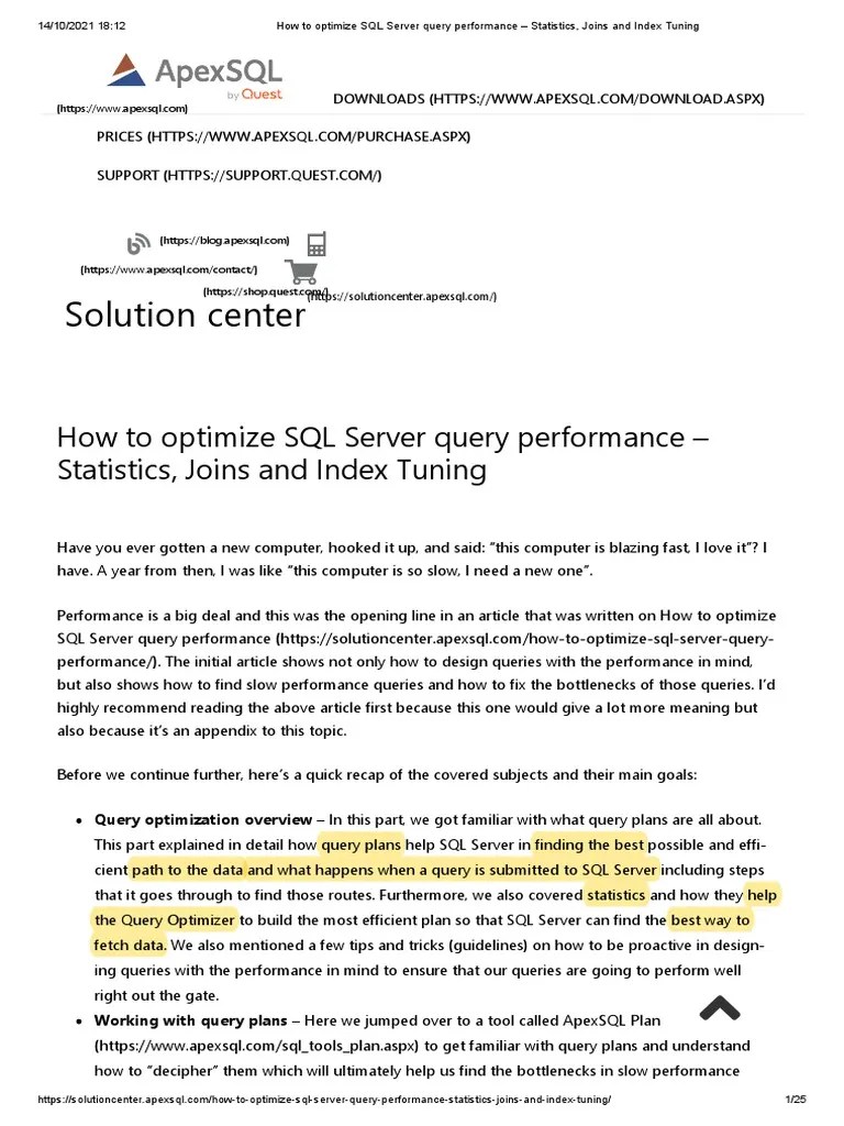 How To Optimize SQL Server Query Performance - Statistics, Joins And ...