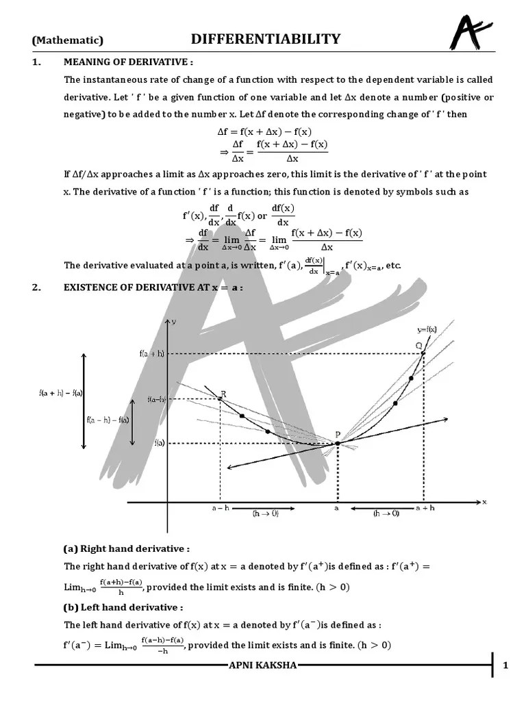 Sheet - 01 - Differentiability | Download Free PDF | Derivative | Function (Mathematics)