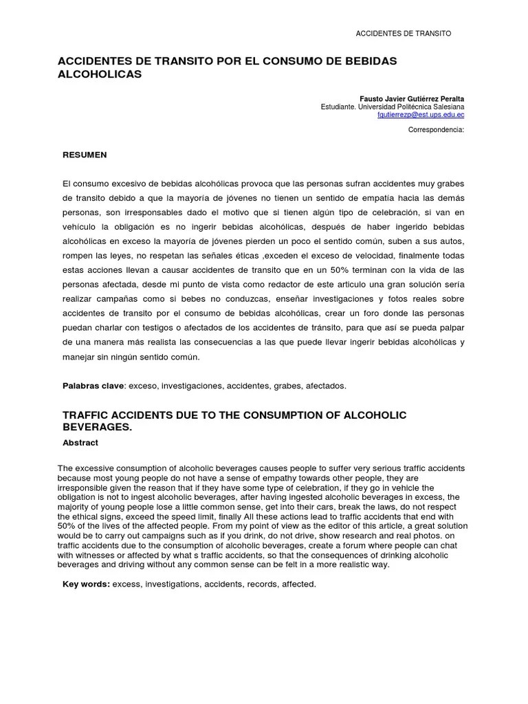 Accidentes De Transito Por El Consumo De Bebidas Alcoholicas En Jovenes ...
