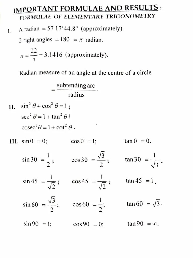 Trigonometric Formulae | Download Free PDF | Trigonometric Functions ...