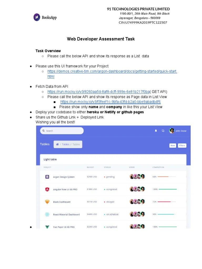 Assessment Task - Frontend Web) | PDF