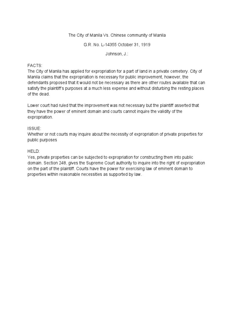 Case Digest - Eminent Domain | PDF | Eminent Domain | Complaint