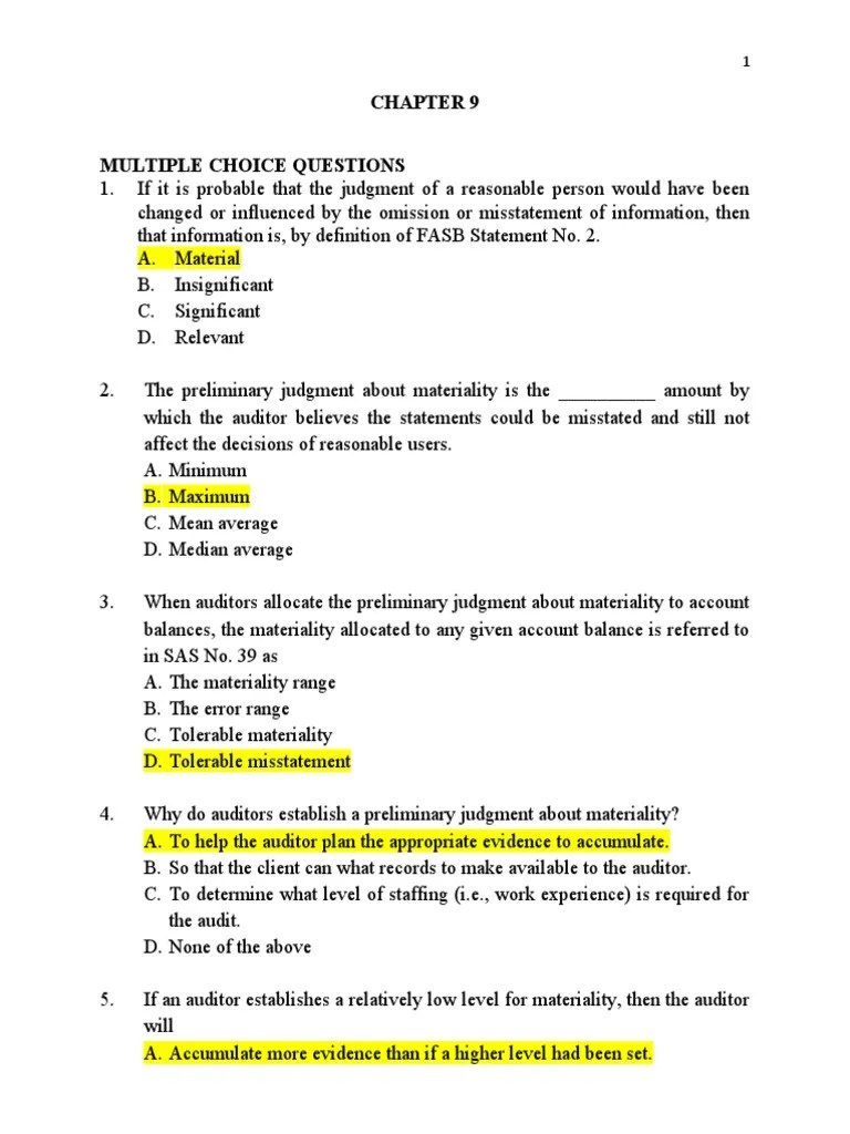 CHAP 9. Materiality And Risk | Download Free PDF | Audit | Financial Audit
