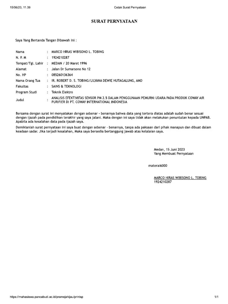 Surat Pernyataan Ijazah | PDF