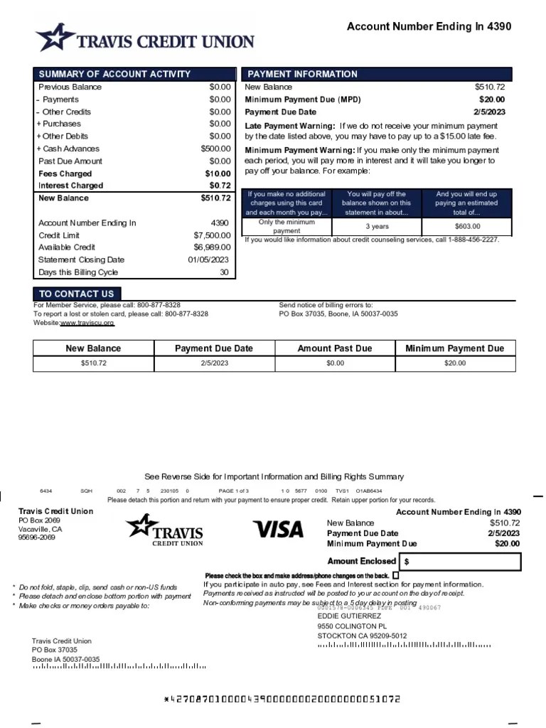 Travis card statement