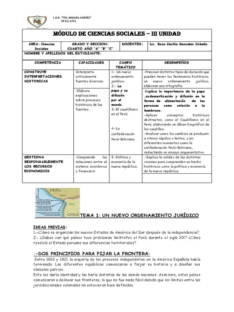 Modulo De CC - Ss. 4to. De La 3 Unidad | PDF | Perú