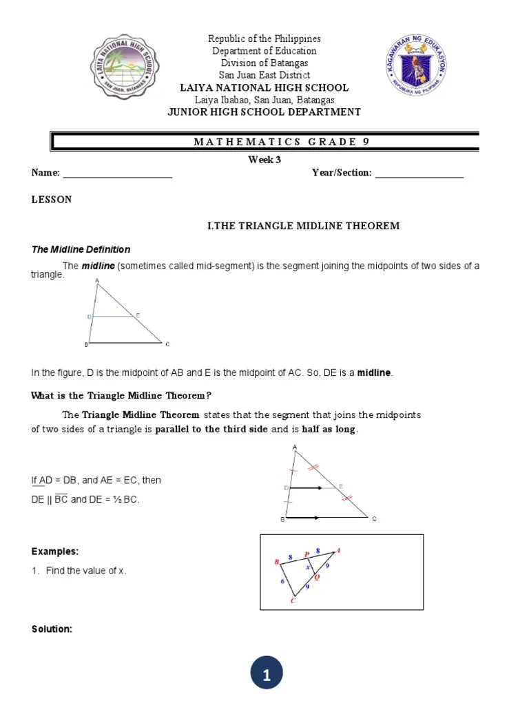 Q3 Math 9 Week3 4 | PDF | Elementary Geometry | Geometry