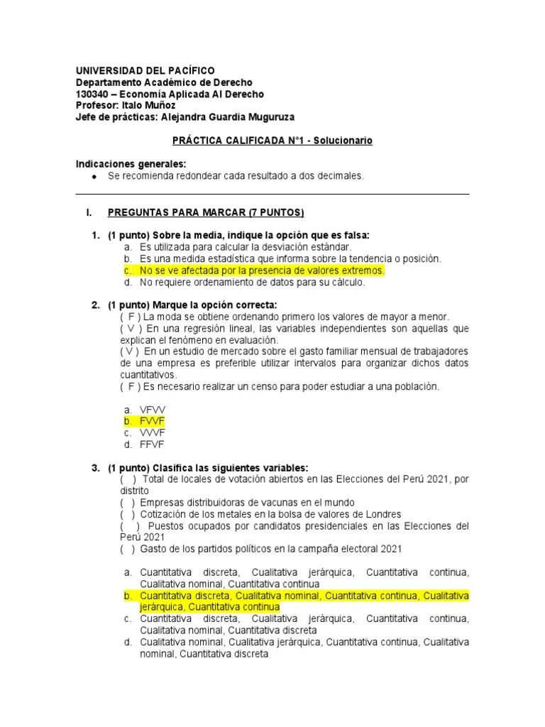 Práctica Calificada 1 - Solucionario | PDF | Diferencia | Regresión Lineal