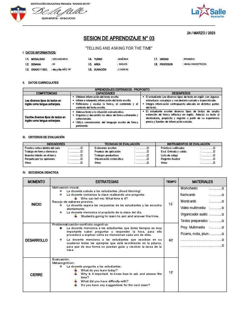 Sesion De Aprendizaje 03 Canal Iii | PDF | Evaluación | Modificación De ...
