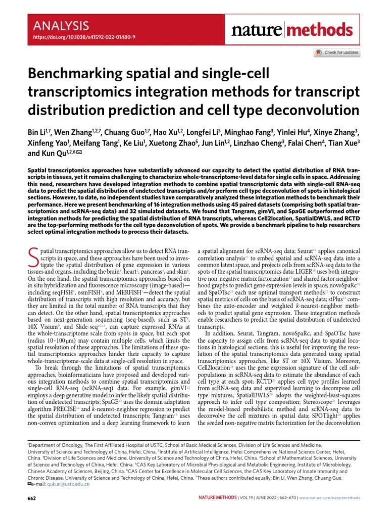 Benchmarking Spatial And Single-Cell Transcriptomics Integration ...