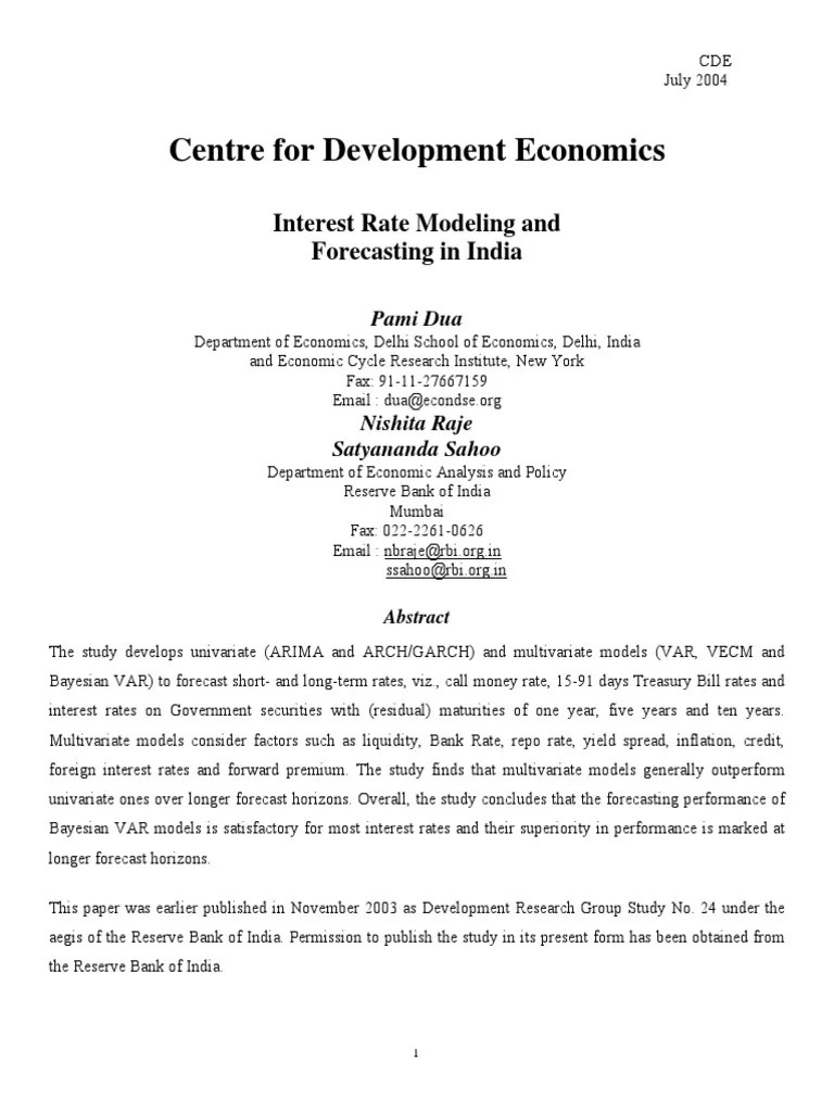 Interest Rate Modeling And Forecasting In India | PDF | Open Market ...