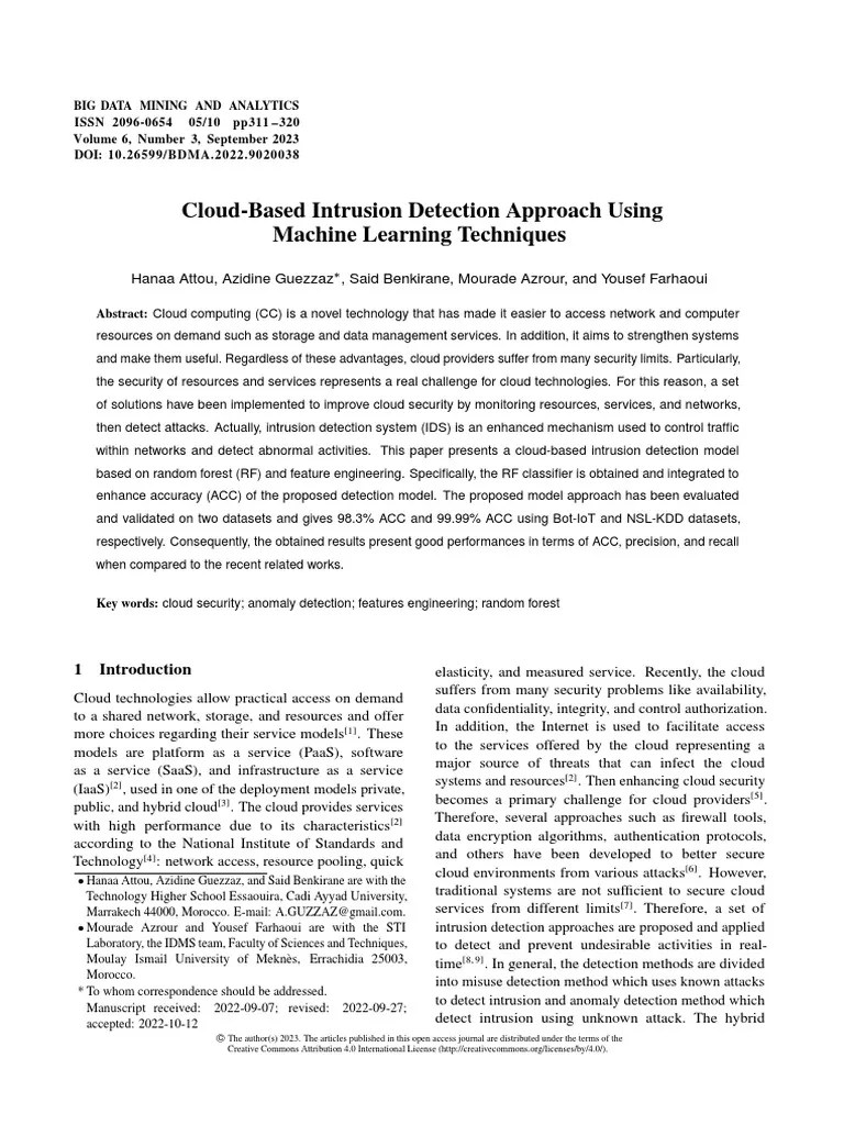 IEEE2023 Cloud-Based Intrusion Detection Approach Using Machine Learning Techniques | PDF ...