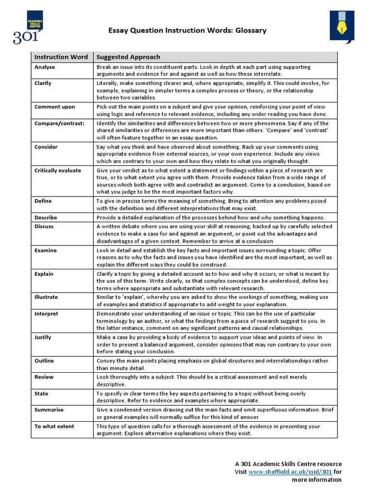 Essay Instruction Words | PDF | Argument | Evidence