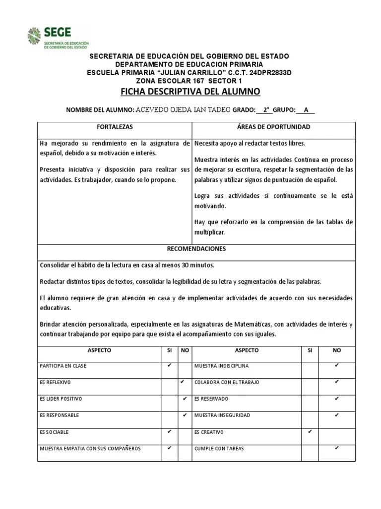 Fichas Descriptivas | PDF | Educación Primaria | Comprensión Lectora