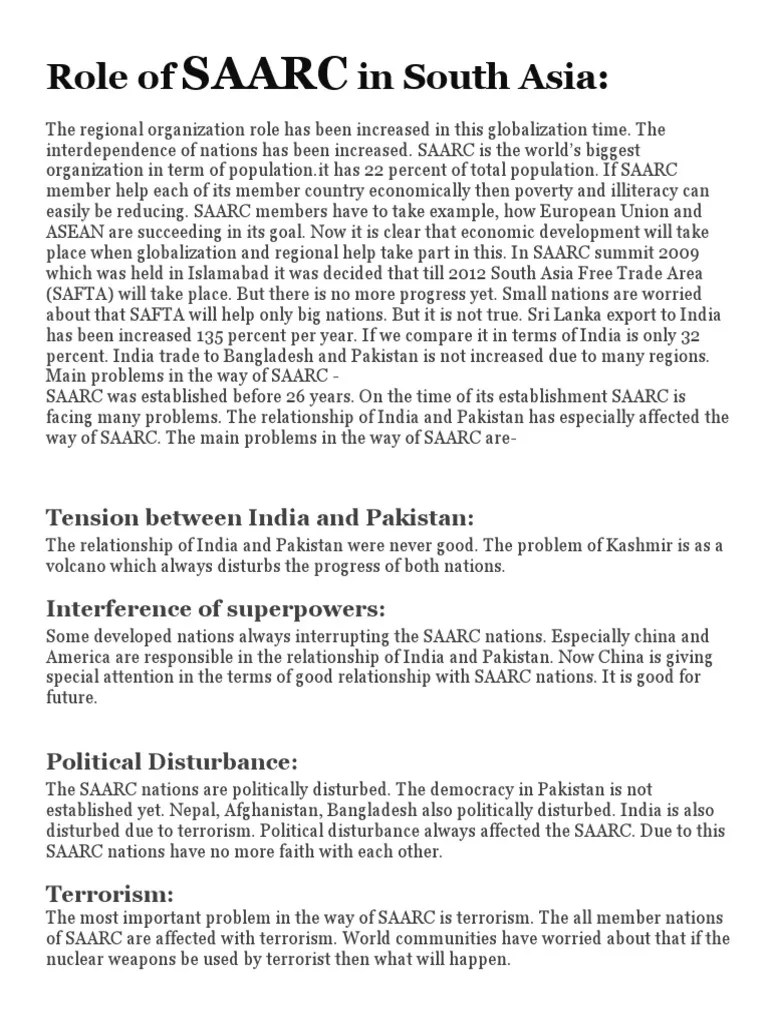 Role Of SAARC In South Asia | PDF | South Asia | Economies