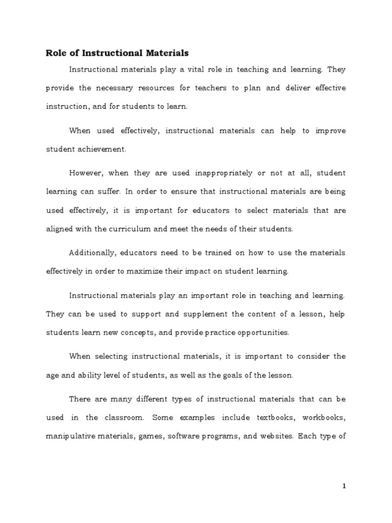 Importance Of Instructional Materials In Teaching And Learning Process ...